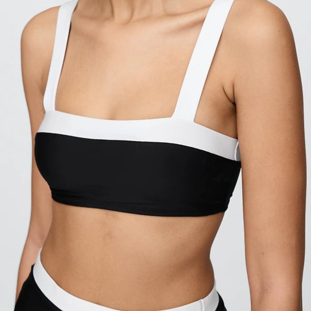 Colorblock Bandeau Bikini Top | Black with White Tipping | GAP | Size S | NWT